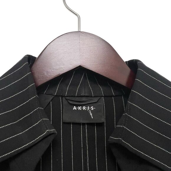 AKRIS Black Pinstripe 2 Piece Blazer Jacket Skirt Set Suit Career Womens Size 10 - Picture 4 of 15